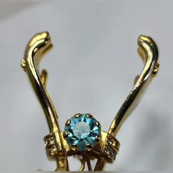 Vintage 1950 Bylle Co Clasped Hands Glove Holder Clip *Gold/Blue* EUC - Picture 16 of 17